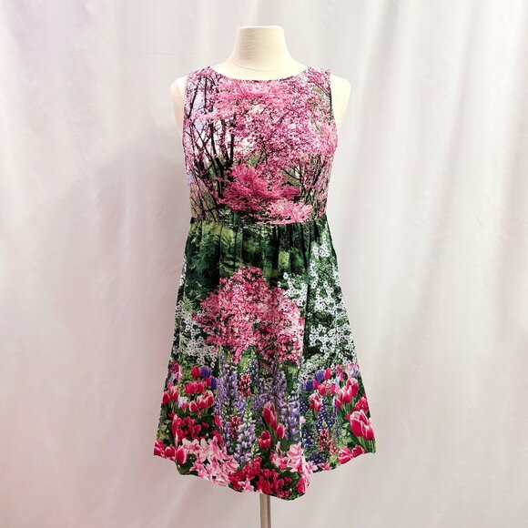 Retrolicious spring garden print sleeveless a-line dress size Medium - Picture 1 of 5